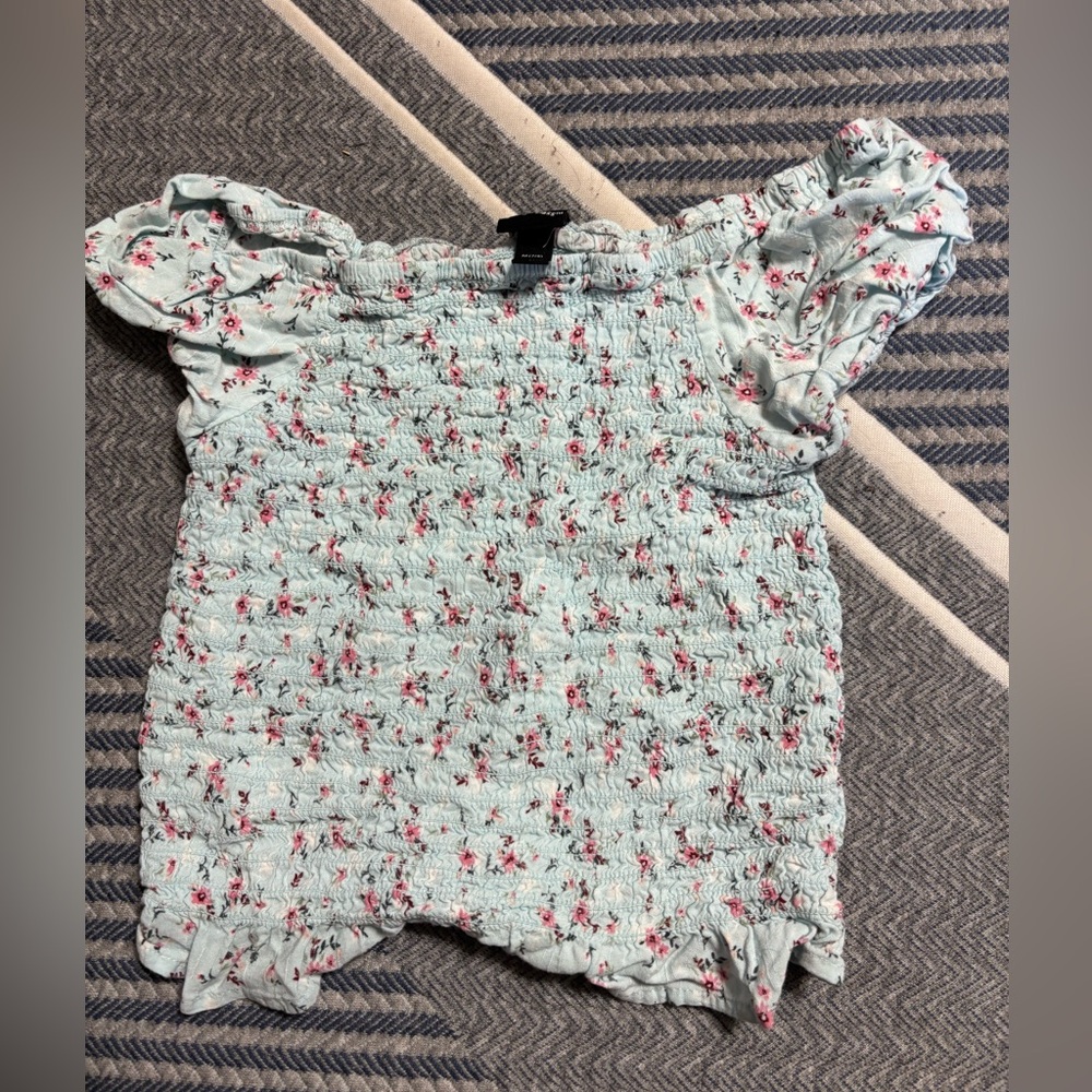Art Class Girls Light Blue Floral Smocked Top
